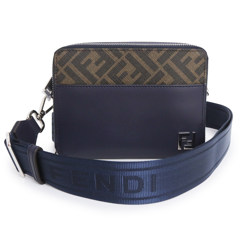 Fendi Organizer Shoulder FF Calfskin Bag Camera Canvas Case Square Black